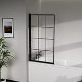 Bath Shower Screen Black Tint, Chrome or Grid Folding Glass Panel 800 by 1400mm