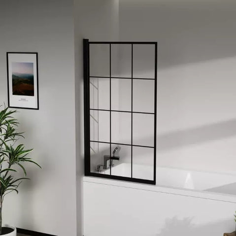 Bath Shower Screen Black Tint, Chrome or Grid Folding Glass Panel 800 by 1400mm