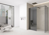 8mm Tinted Grey Shower Screen Enclosure – Black Trim, Walk-In Wet Room with Flipper Panel