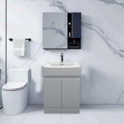 Bathroom Vanity Unit Sink Cabinet Grey Basin Storage Furniture Door Toilet