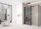 8mm Tinted Grey Shower Screen Enclosure – Black Trim, Walk-In Wet Room with Flipper Panel