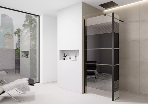 Black Printed Shower Screen Walk in Wet Room Enclosure 8mm Easy Clean Tempered Glass