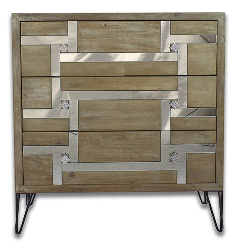 Antique Wood and Mirror Bedroom Bedside Dresser Cabinet with Drawers