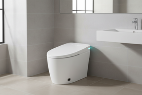 Ceramic Intelligent Smart WC Toilet - P-trap, Automatic Flush, Foot Sensor, Remote Controlled, Heated Seat, and Self-Cleaning Nozzle