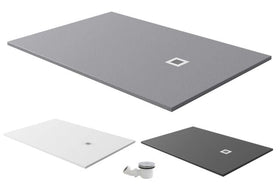Stone Slate Effect Shower Tray  Square Rectangle Wet Room Grey Black White 30mm