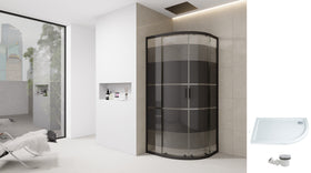 Quadrant Shower Enclosure Black Print Slimline Stone Tray 700 800 900 - Black Frame
