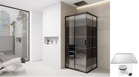 Corner Shower Enclosure Black Print Sliding Doors Walk-In Cubicle 700mm 800mm 900mm