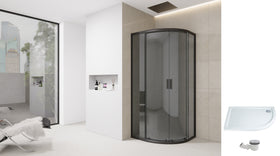 Quadrant Shower Enclosure Black Tint Slimline Stone Tray 700 800 900 - Black Frame