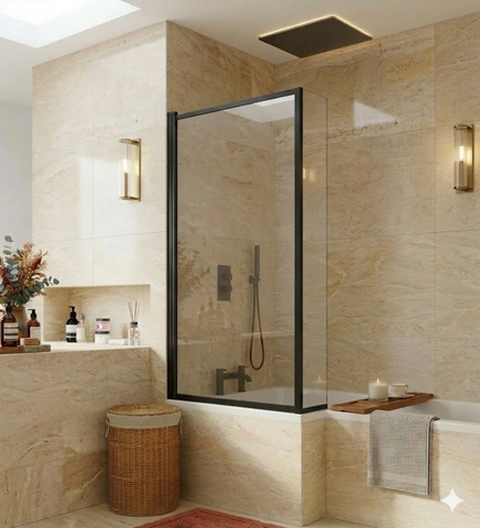 Luxury 6mm Pivot Bath Shower Screen Black, Chrome or Grid, Clear/Tinted Glass