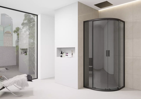 Quadrant Shower Enclosure Black Tint Slimline Stone Tray 700 800 900 - Black Frame