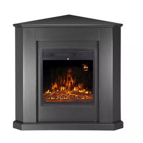 Modern Corner Electric Fireplace with Remote Control, Triangle LED Log Fire, and Stylish Mantle
