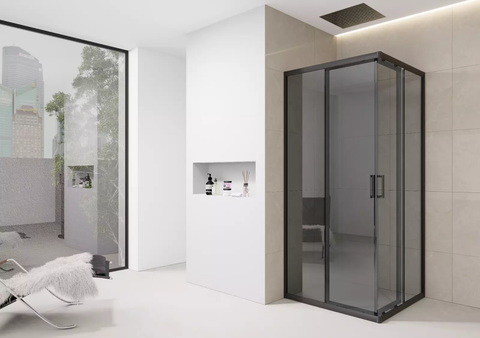 Corner Shower Enclosure Black Tint Sliding Doors Walk-In Cubicle 700mm 800mm 900mm