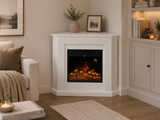 Modern Corner Electric Fireplace with Remote Control, Triangle LED Log Fire, and Stylish Mantle