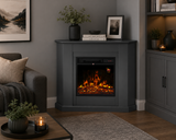 Modern Corner Electric Fireplace with Remote Control, Triangle LED Log Fire, and Stylish Mantle