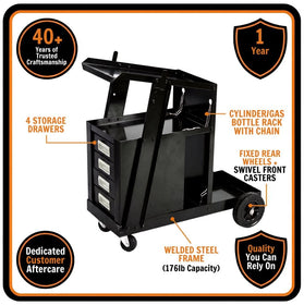 Heavy Duty 4 Drawer Welding Cart Trolley Steel Welder Stand With Gas Cylinder Rack