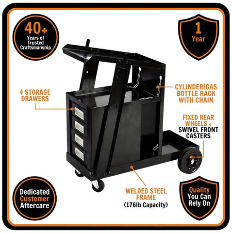 Heavy Duty 4 Drawer Welding Cart Trolley Steel Welder Stand With Gas Cylinder Rack