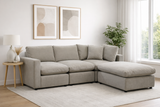 Beige Modular Scandinavian Sofa 1, 2 or 3 Seater | Linen Fabric | Left/Right Corner & Ottoman