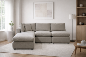 Beige Modular Scandinavian Sofa 1, 2 or 3 Seater | Linen Fabric | Left/Right Corner & Ottoman