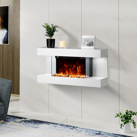 Wall Mounted Electric Fireplace 820mm - 2000W, Panoramic View, Remote Control, LED Lights