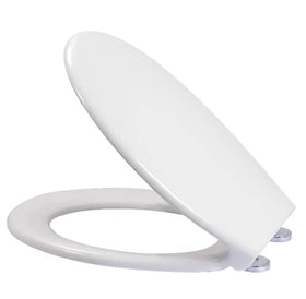 Soft Close Bathroom Toilet Seat – Anti-Slam, White Plastic, Chrome Fittings