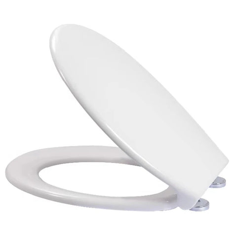 Soft Close Bathroom Toilet Seat – Anti-Slam, White Plastic, Chrome Fittings