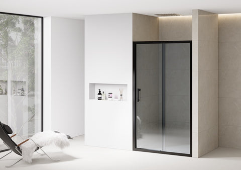 Tinted Grey Sliding Shower Door with Black Frame – 6mm Quick‑Release Rollers On Door for Easy Clean