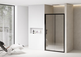 Clear Glass Sliding Shower Door with Black Frame – 6mm Quick‑Release Rollers On Door for Easy Clean