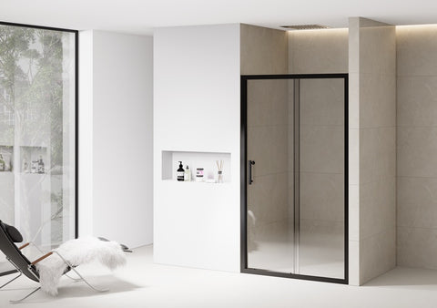 Clear Glass Sliding Shower Door with Black Frame – 6mm Quick‑Release Rollers On Door for Easy Clean