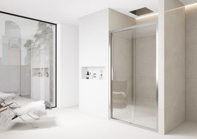 Clear Glass Sliding Shower Door with Chrome Frame – 6mm Quick‑Release Rollers On Door for Easy Clean