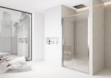 Clear Glass Sliding Shower Door with Chrome Frame – 6mm Quick‑Release Rollers On Door for Easy Clean