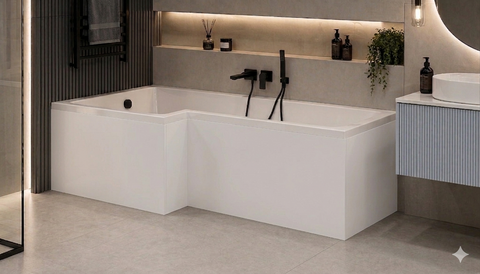 L‑Shaped Bath Front Panel 1700mm Modern Gloss White, Grey or Silver