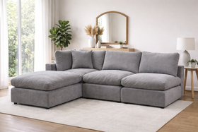 Grey Modular Scandinavian Sofa 1, 2 or 3 Seater | Linen Fabric | Left/Right Corner & Ottoman