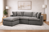 Grey Modular Scandinavian Sofa 1, 2 or 3 Seater | Linen Fabric | Left/Right Corner & Ottoman