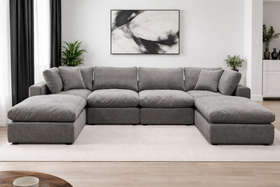 Grey Modular Scandinavian Sofa 1, 2 or 3 Seater | Linen Fabric | Left/Right Corner & Ottoman
