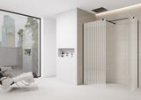 Fluted Walk-In Shower Screen 8mm Tempered Easy-Clean Glass with Black Trim