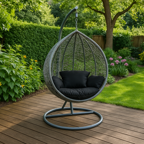 Grey Colour Rattan Swing Egg Chair Outdoor Garden Patio Hanging Wicker Weave Furniture