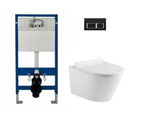 Wall Hung Toilet Rimless DPT Pan, Seat & 1.12m Concealed Cistern Frame WC Plate