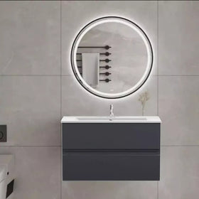 Handleless Bathroom High Gloss Dark Grey Wall Hung Vanity Unit Sink Cabinet Basin Storage Furniture Door Toilet