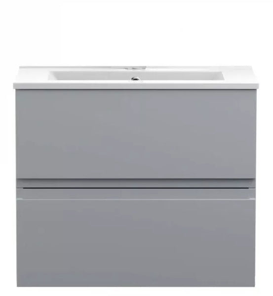Handleless Bathroom High Gloss Light Grey Wall Hung Vanity Unit Sink C ...