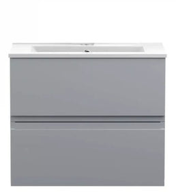 Handleless Bathroom High Gloss Light Grey Wall Hung Vanity Unit Sink Cabinet Basin Storage Furniture Door Toilet