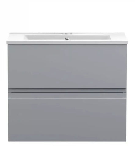 Handleless Bathroom High Gloss Light Grey Wall Hung Vanity Unit Sink Cabinet Basin Storage Furniture Door Toilet