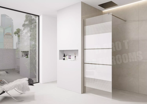 White Printed Shower Screen Walk in Wet Room Enclosure 8mm Easy Clean Tempered Glass