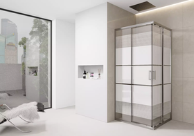 Corner Shower Enclosure White Print Sliding Doors Walk-In Cubicle 700mm 800mm 900mm