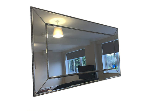 Silver Bevelled Wall Mirror Venetian With Studded Design 160cm x 90 cms