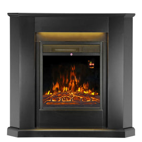 Modern Corner Electric Fireplace with Remote Control, Triangle LED Log Fire, and Stylish Mantle