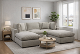 Beige Modular Scandinavian Sofa 1, 2 or 3 Seater | Linen Fabric | Left/Right Corner & Ottoman