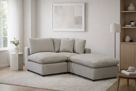 Beige Modular Scandinavian Sofa 1, 2 or 3 Seater | Linen Fabric | Left/Right Corner & Ottoman