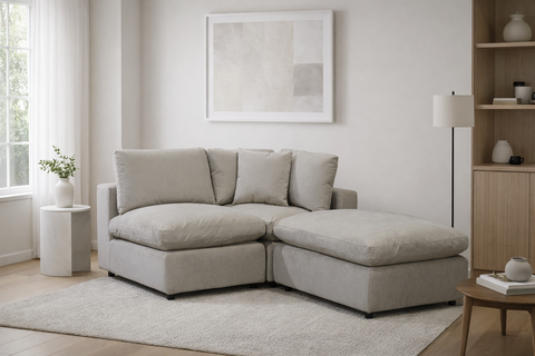 Beige Modular Scandinavian Sofa 1, 2 or 3 Seater | Linen Fabric | Left/Right Corner & Ottoman