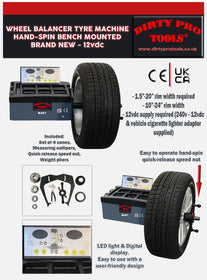 WHEEL BALANCER TYRE MACHINE HAND SPIN BENCH MOUNTED NEW  12vdc