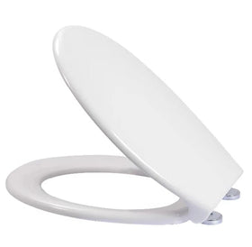 Soft Close Bathroom Toilet Seat – Anti-Slam, White Plastic, Chrome Fittings